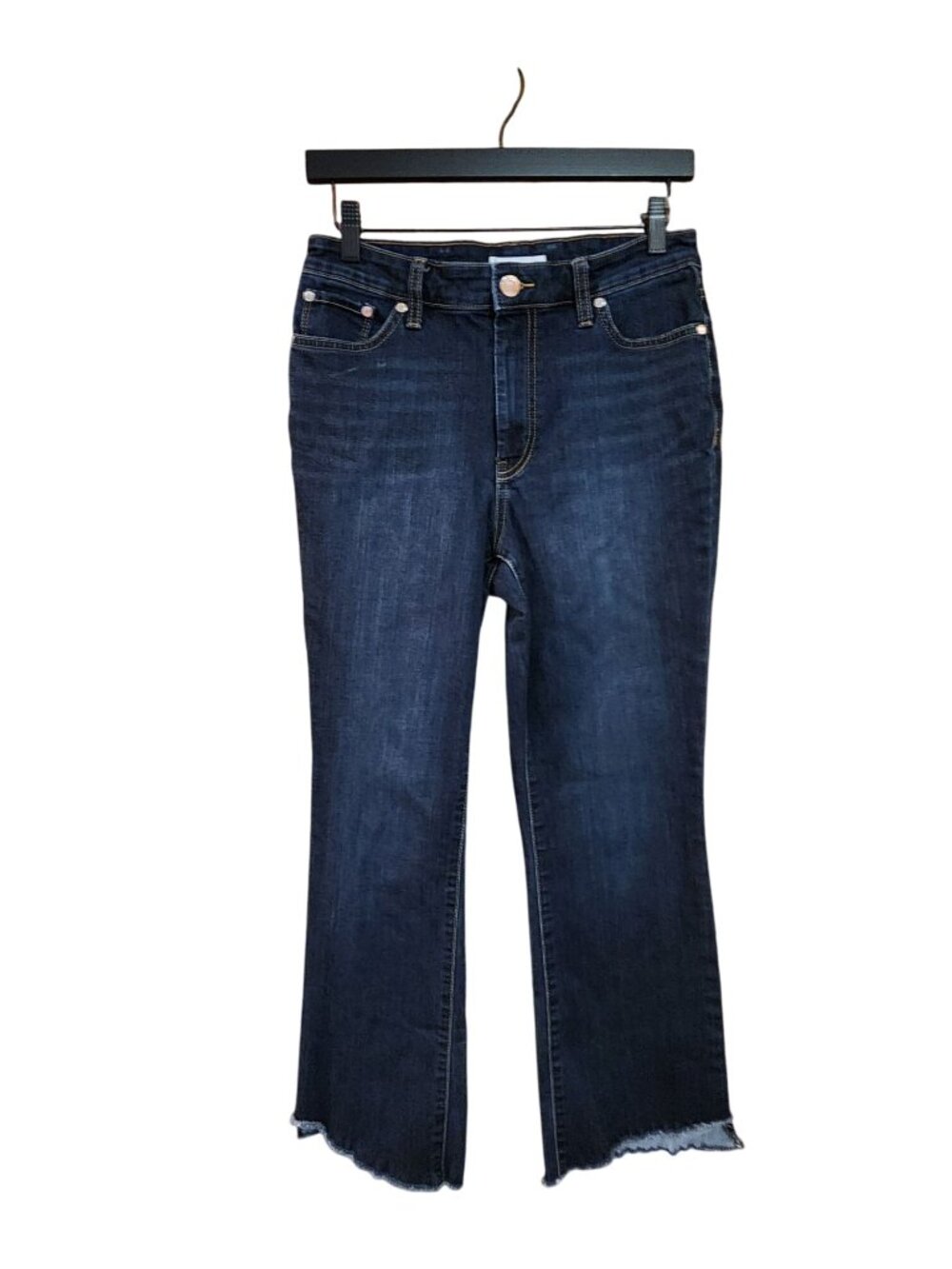 Nine West Kick Flare Jeans Distressed Hem Dark Wash Womens 8
